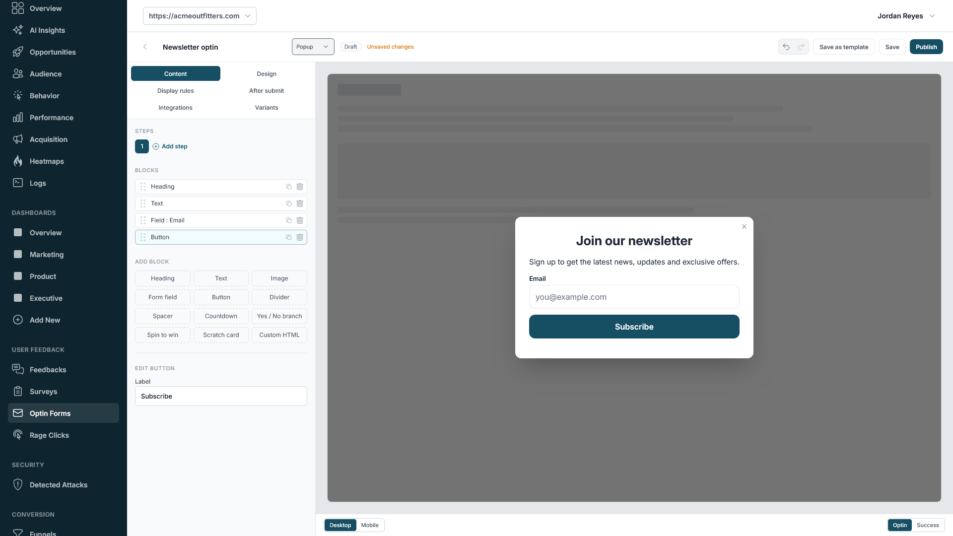 Optin Forms in Spectry